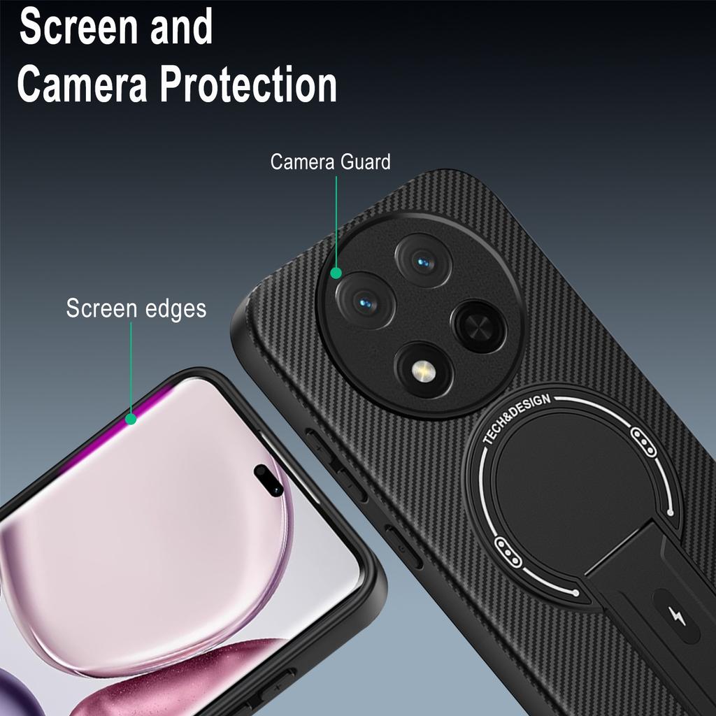 Phone Case For Honor X9c 5G/X60 Pro 5G/Magic7 Lite 5G Carbon Fiber Texture PC+TPU Cover with Kickstand