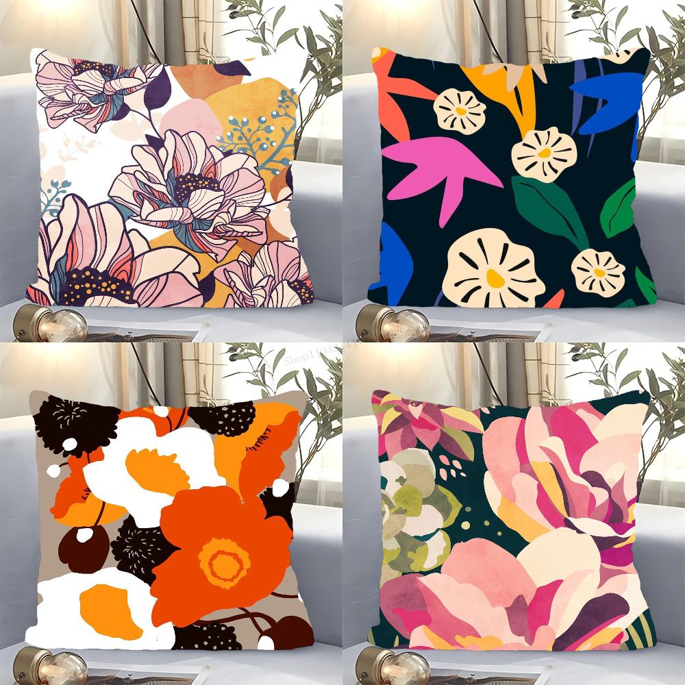 Colorful Flowers Pillow Case Square Pillow Bedroom Sofa Leisure Comfort Cushion Car Living Room Home Decoration 40X40