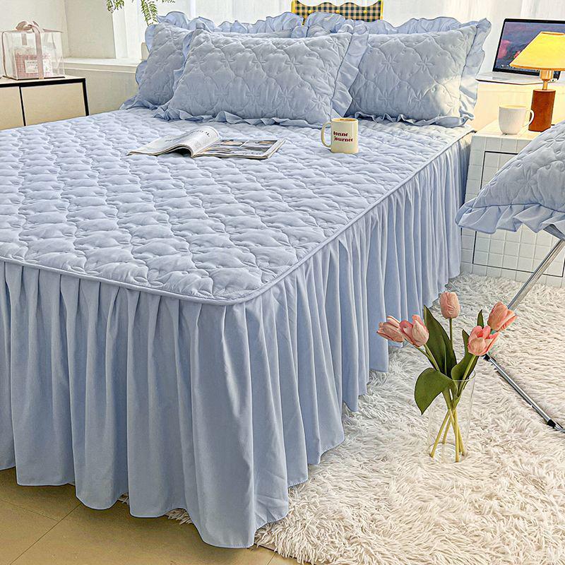 A-class Thick Quilted Bed Skirt - Winter Dustproof Non-Slip Bed Cover with Princess-Style Skirt Edge