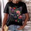 Summer Round Neck 3D Cute Cat and Dog Print Top Fashionable Casual Short Sleeved Women's T-shirts