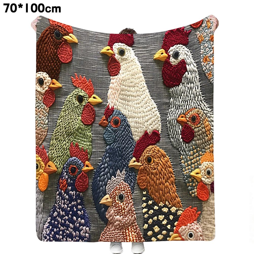 Vintage Rooster Fleece Blanket Soft Flannel Throw with Rooster All-Season Cozy Blanket Fun Chicken Head Pattern Plush Blanket