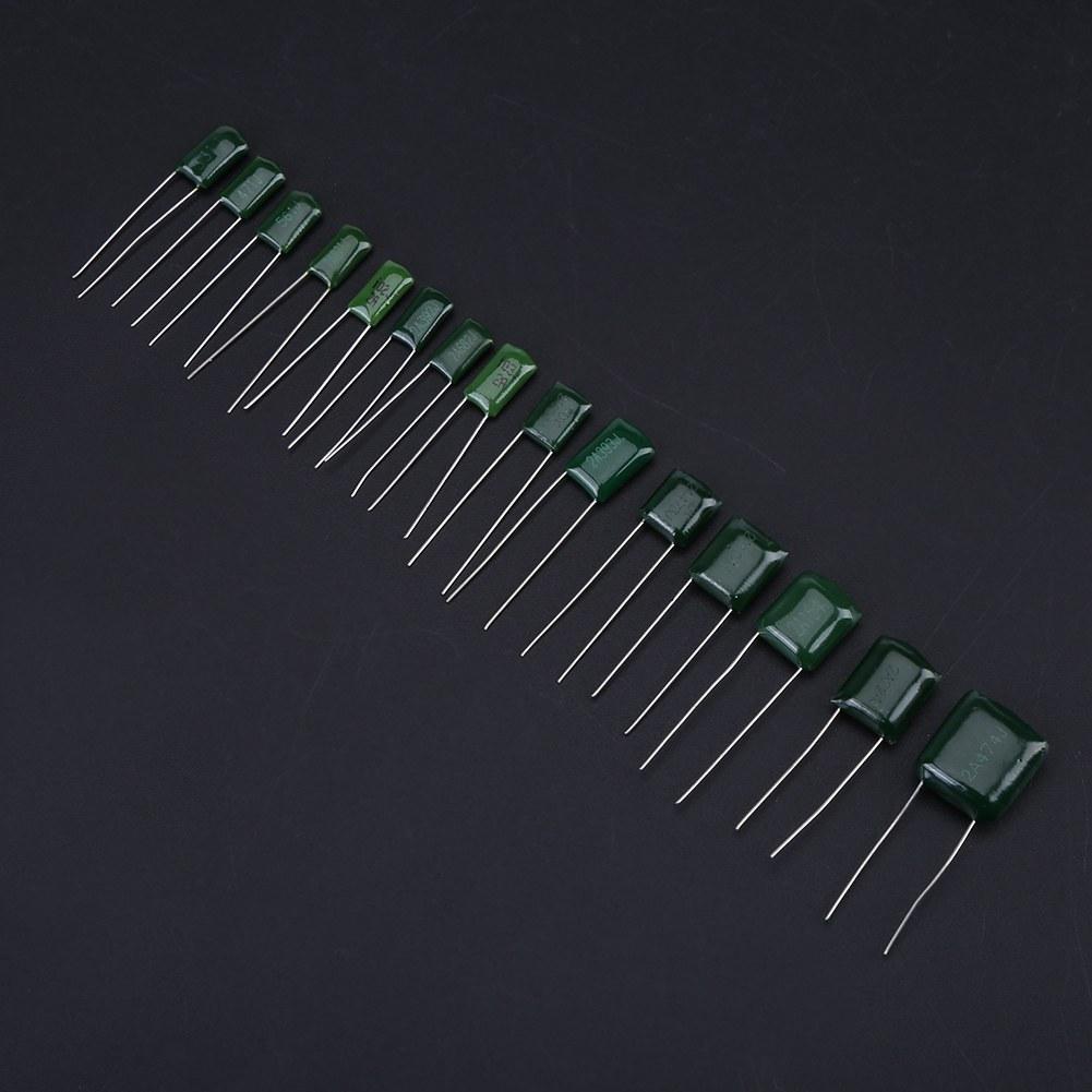 150pcs 100V 15 Value 0.33nF 470nF Polyester Film Capacitors Assortment Kit Box