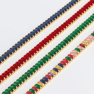 Rainbow Cubic Zircon CZ Hip Hop Tennis Chain Necklace Wholesale 18k Gold Colorful Crystal Street Party Jewelry Choker Necklace