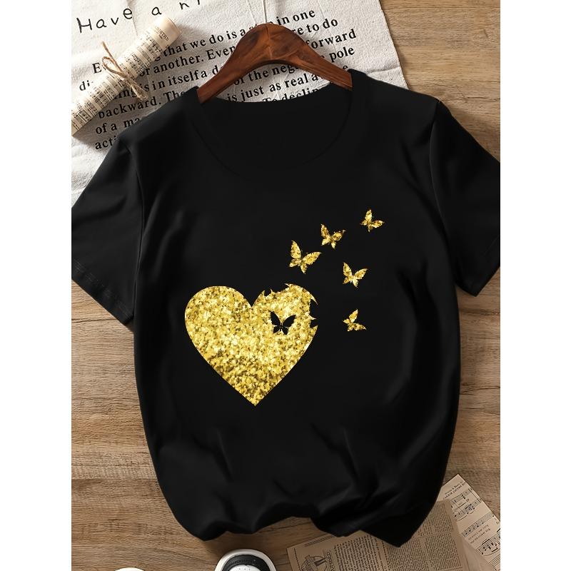 

Womens Printed Short Sleeve T Shirt 4XL чорний