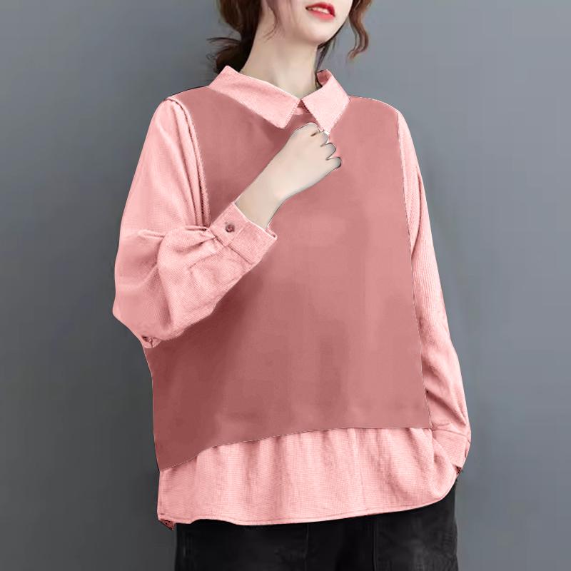 

ZANZEA Жіночі осінні сорочки з коміром і довгим рукавом, штучні сорочки в клітку з двох частин 4XL камея рожевий колір