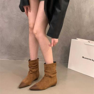 Inner Height Increase Brown Suede Stacking Boots Short Boots Women's Shoes 2025 Autumn Not Tired Feet Retro Thin Boots Small Ankle Boots