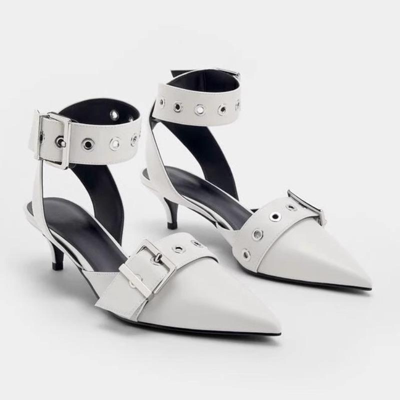 Luxussandalen Sommer Spitz Schnalle Dünner Absatz Schnalle Einzelne Schuhe Damen Baotou Silber Rückenfrei Hochhackig