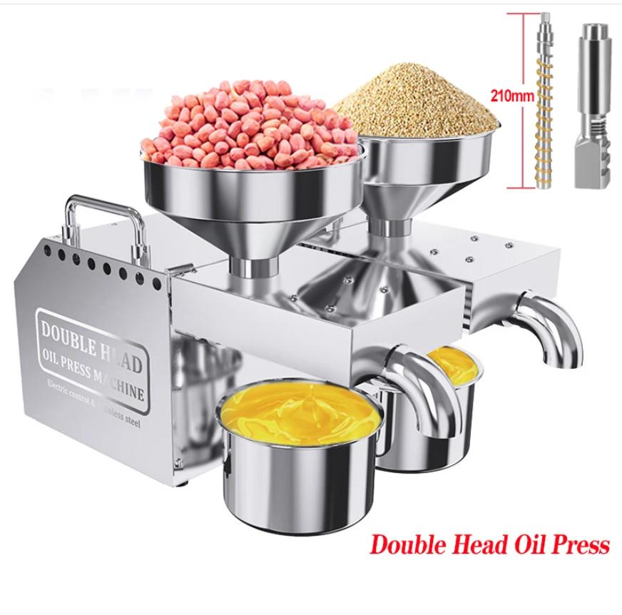 

B02 Новый двухголовочный маслопресс Коммерческий пресс из нержавеющей стали с высокой скоростью экстракции льняного семени подсолнечника кокосовой мякоти