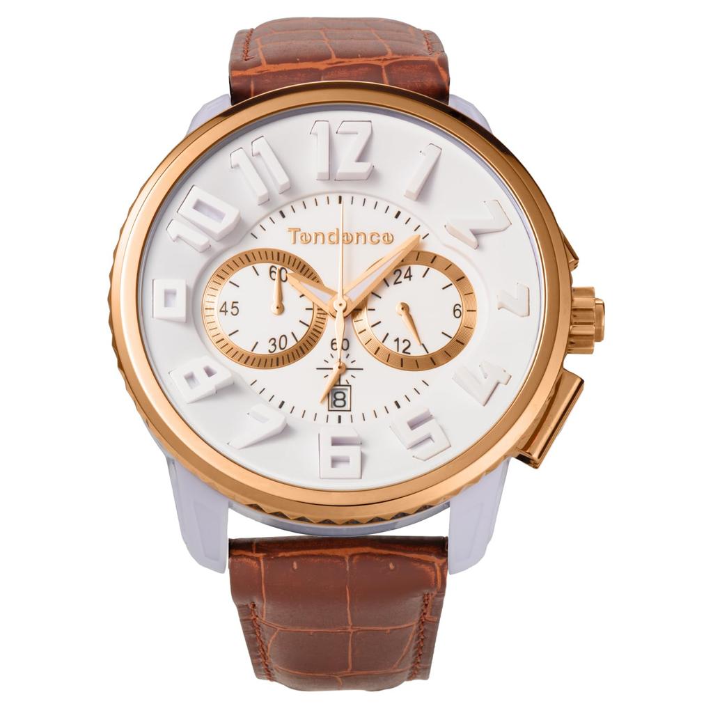 TENDENCE Gulliver Round Chrono Watch Quartz 10 ATM Water Mineral White Stainless Resin Men's TG046014-BRLE-AM, Movement, Resistance, Glass, Dial,