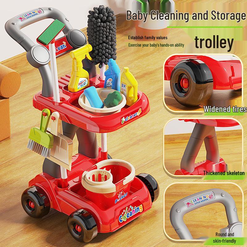 Kids' Cleaning Trolley Set: Pretend Play Vacuum, Broom, Mop & Hygiene Tools
