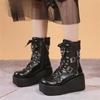 Size 42 Brand New Ladies Wedges High Heels Boots Fashion Metal Decor Buckle Punk Platform Women's Boots Party Goth Street Woman Shoes