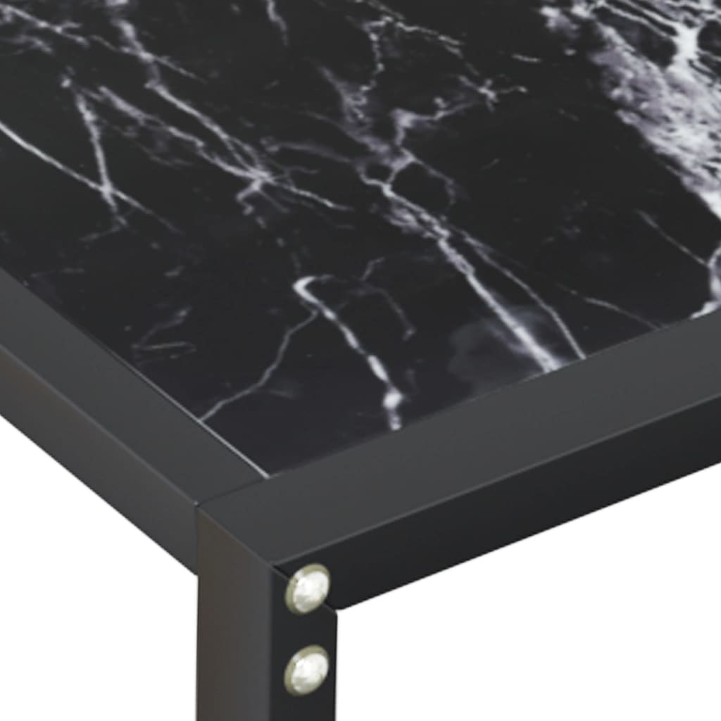 Console Table Black Marble Look 180 X 35 X 75.5 Cm Tempered Glass