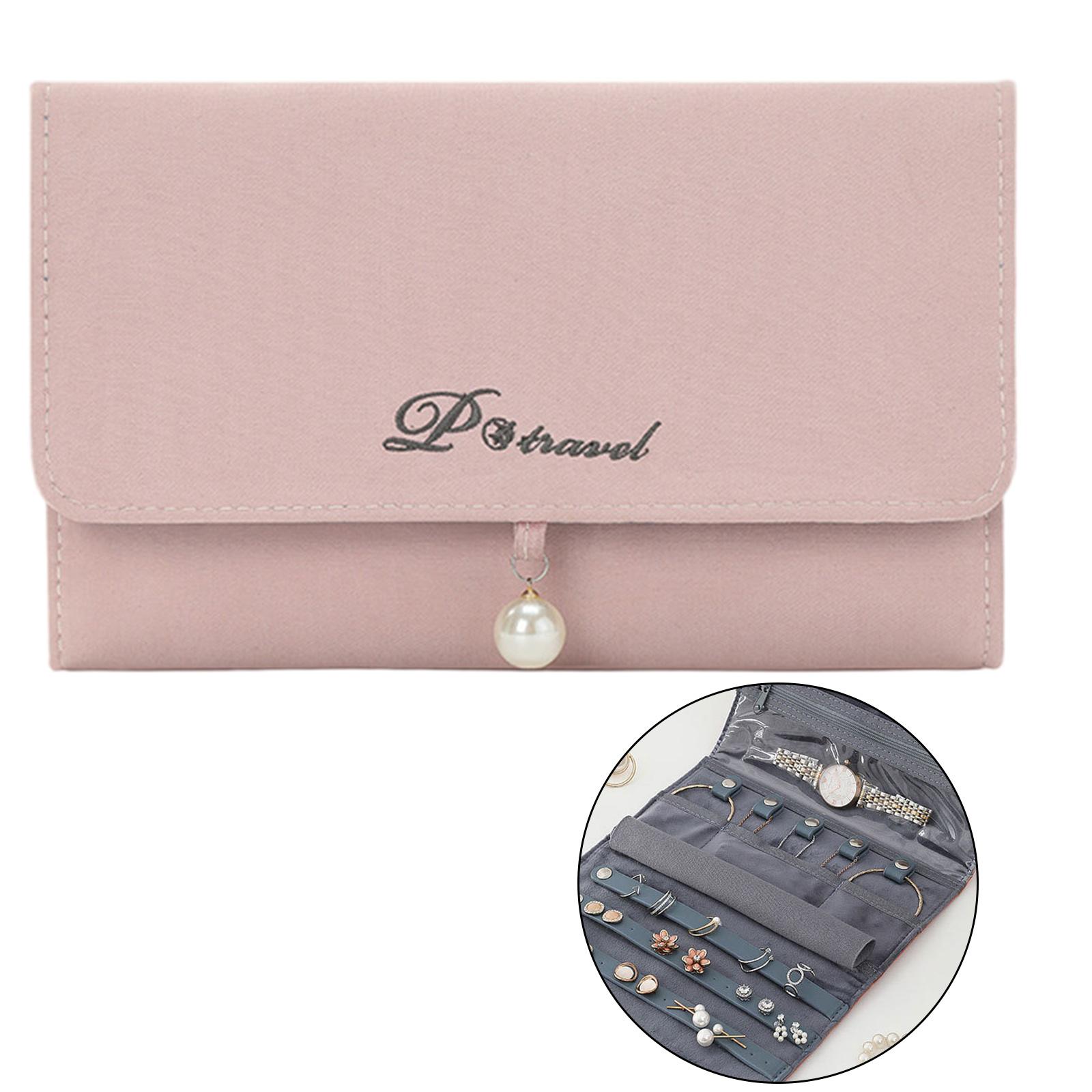 

Дорожный органайзер для ювелирных изделий, сумка-роллер, компактный футляр для хранения часов, ожерелий, сережек, колец, браслетов, подарок для женщин розовый