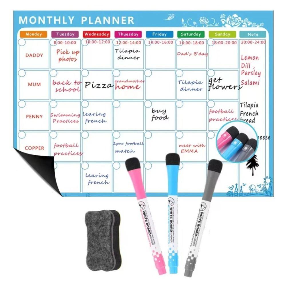 Erasable Whiteboard Calendar 12" X 16" Message Organizer Magnetic Monthly Planner  Refrigerator