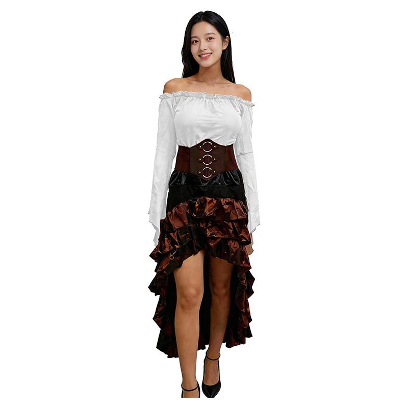 Medieval Sailing Captain Costume Dress With Ruffle Long Skirt For Cosplay And Halloween