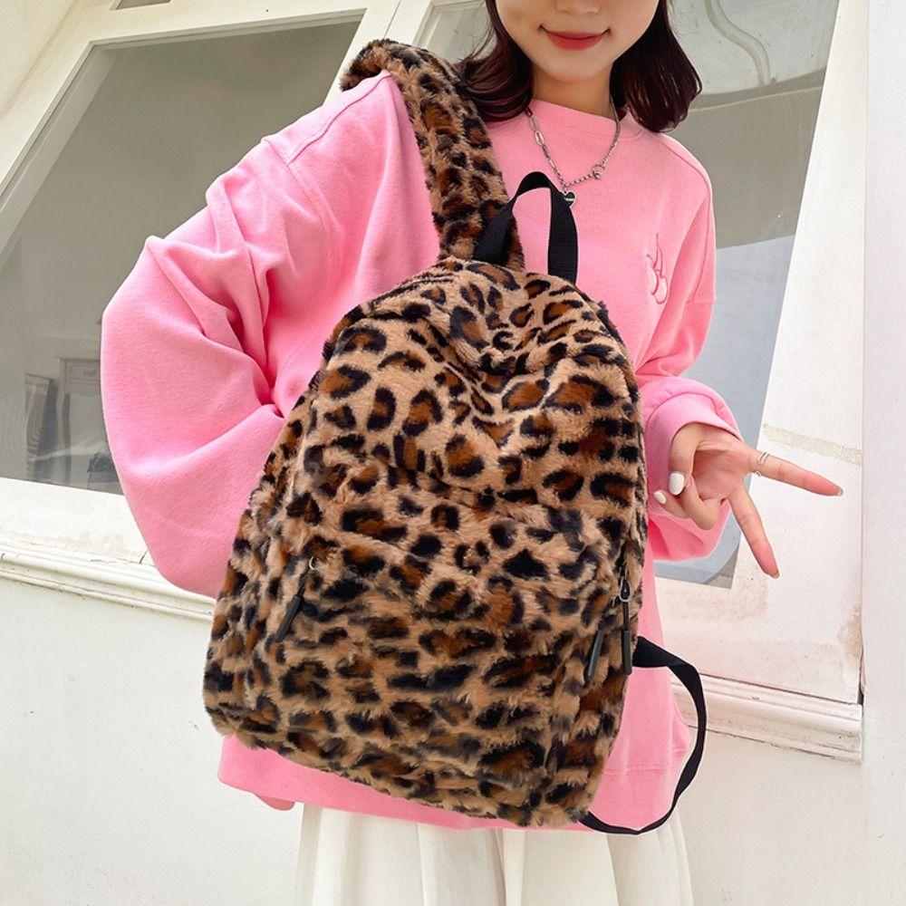 Stylish Material Leopard Backpack Large Capacity Cute School Bag Lightweight Travel Backpack Teenagers