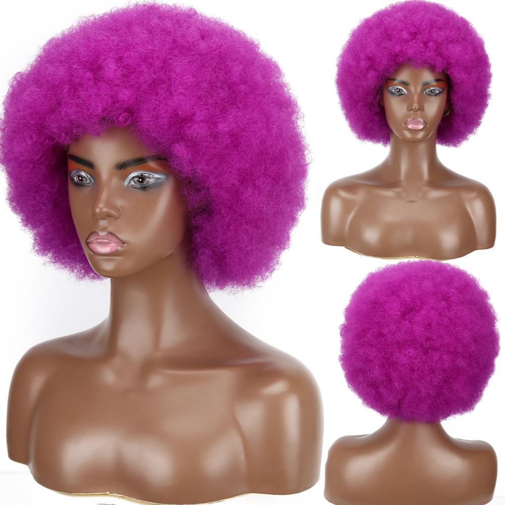 MISSQUEEN Syntetisk afro kinky krøllet fluffy parykk for kvinner Myke korthårsparykker med smell for festdans Cosplay parykker