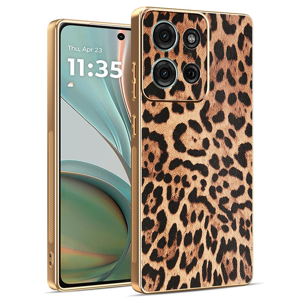 

For Motorola Moto G75 5G Case Leopard Print PU Leather Coated PC+TPU Electroplating Phone Cover A