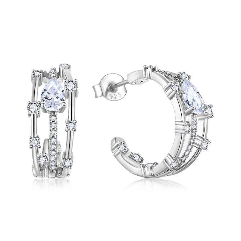 S925 Sterling Silver Zirconia Stud Earrings for Women - Luxury High-End Design