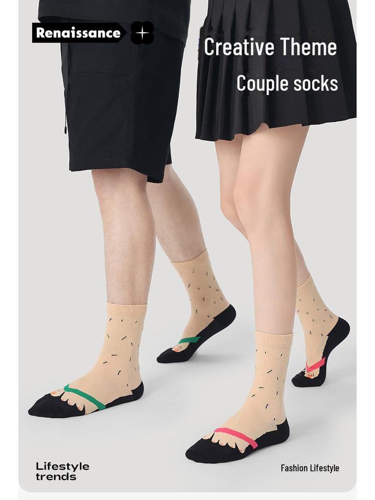 Șosete Desen Animat Creative Renaștere: Vară pentru femei, Bumbac sport pentru bărbați, Amuzanți până la jumătatea gambei, Primăvară și Toamnă, Unisex.
