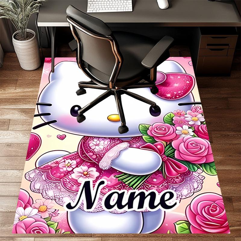 Custom HelloKitty Mat Personalized Name, Polyester Washable Indoor Entryway Rug, Gift for Christmas, Easter, Thanksgiving Day
