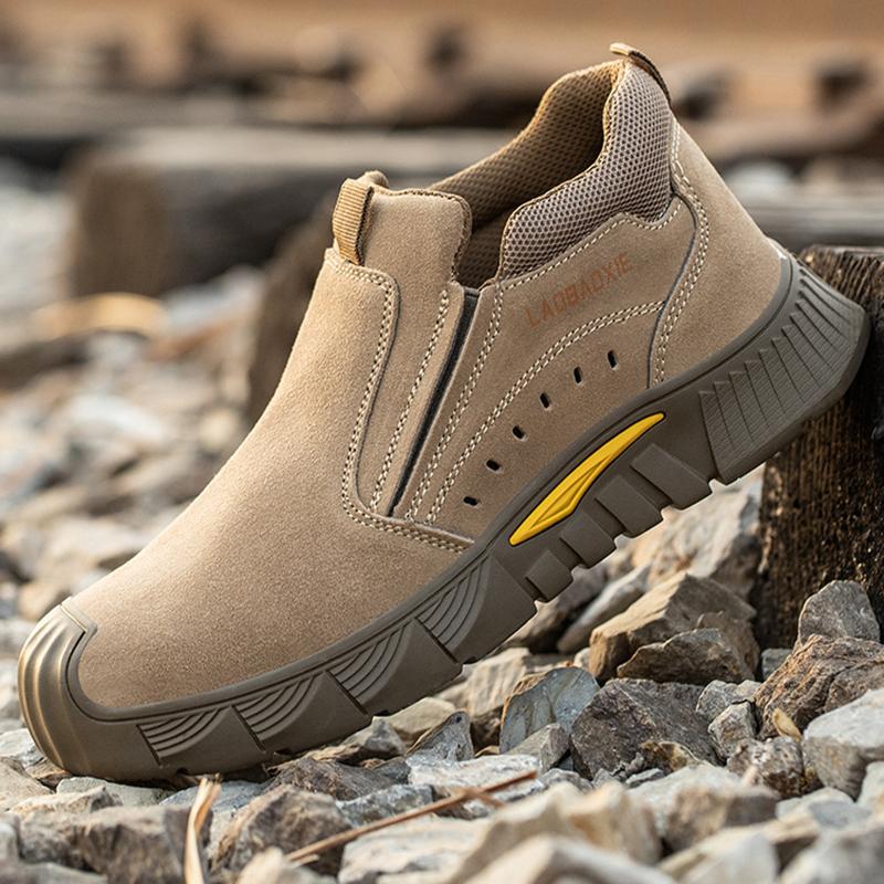 Oulylan Men's Summer Safety Shoes Lightweight Steel Toe Anti-Puncture Breathable   Wear-Resistant Work Shoes