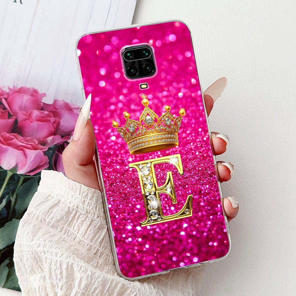Clear Cover For Xiaomi Redmi Note 9s Case Fashion Luxury A-Z Letters Crown Soft TPU Phone Case M2003J6A1G