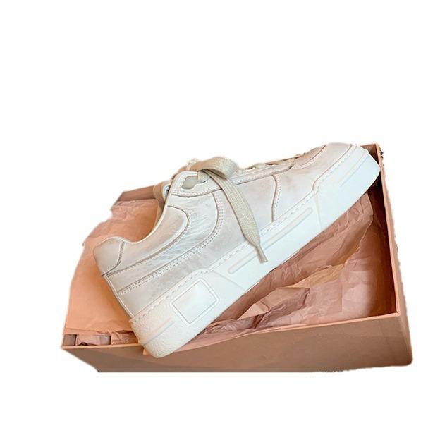 Grape Mother Studiolee New Summer Versatile Thick-soled Casual Lace-up Leather Shallow Mouth Dirty Little White Shoes Women