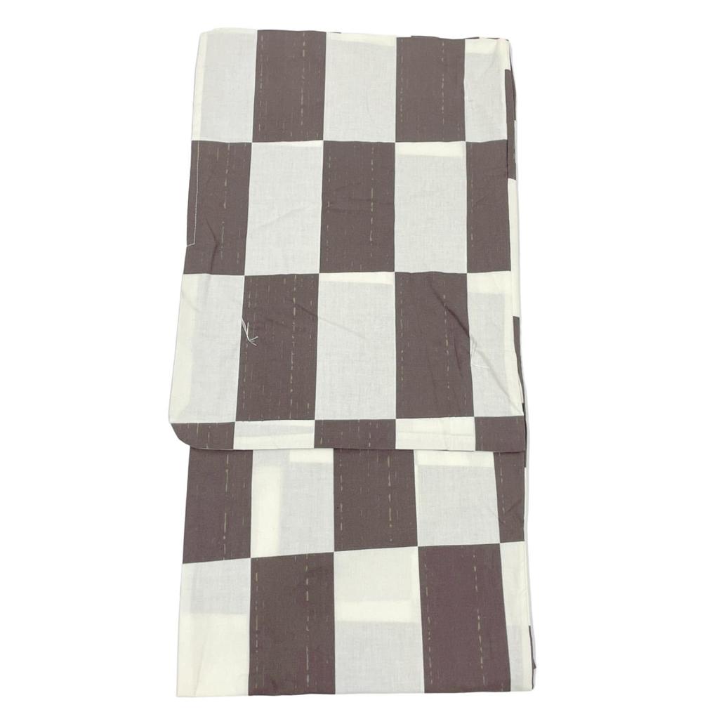 and Waist Cord Size Checkered Natural White Z35D2 [Fuuka] Yukata, One-Touch Obi, 3-Piece Set, Cotton, Men's, L, Pattern, (Waist Cord/One-Touch