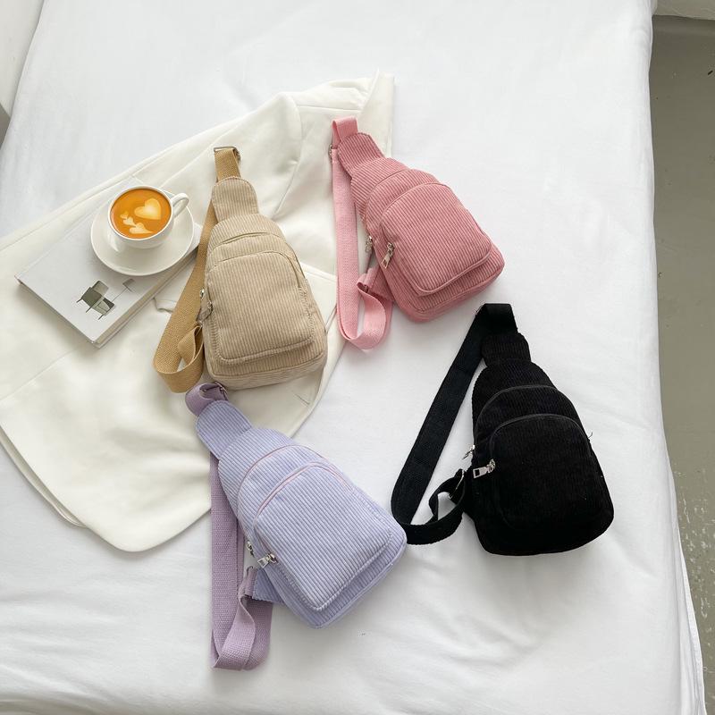 Women's Solid Color Corduroy Crossbody and Waist Bag - Casual and Simple Design
