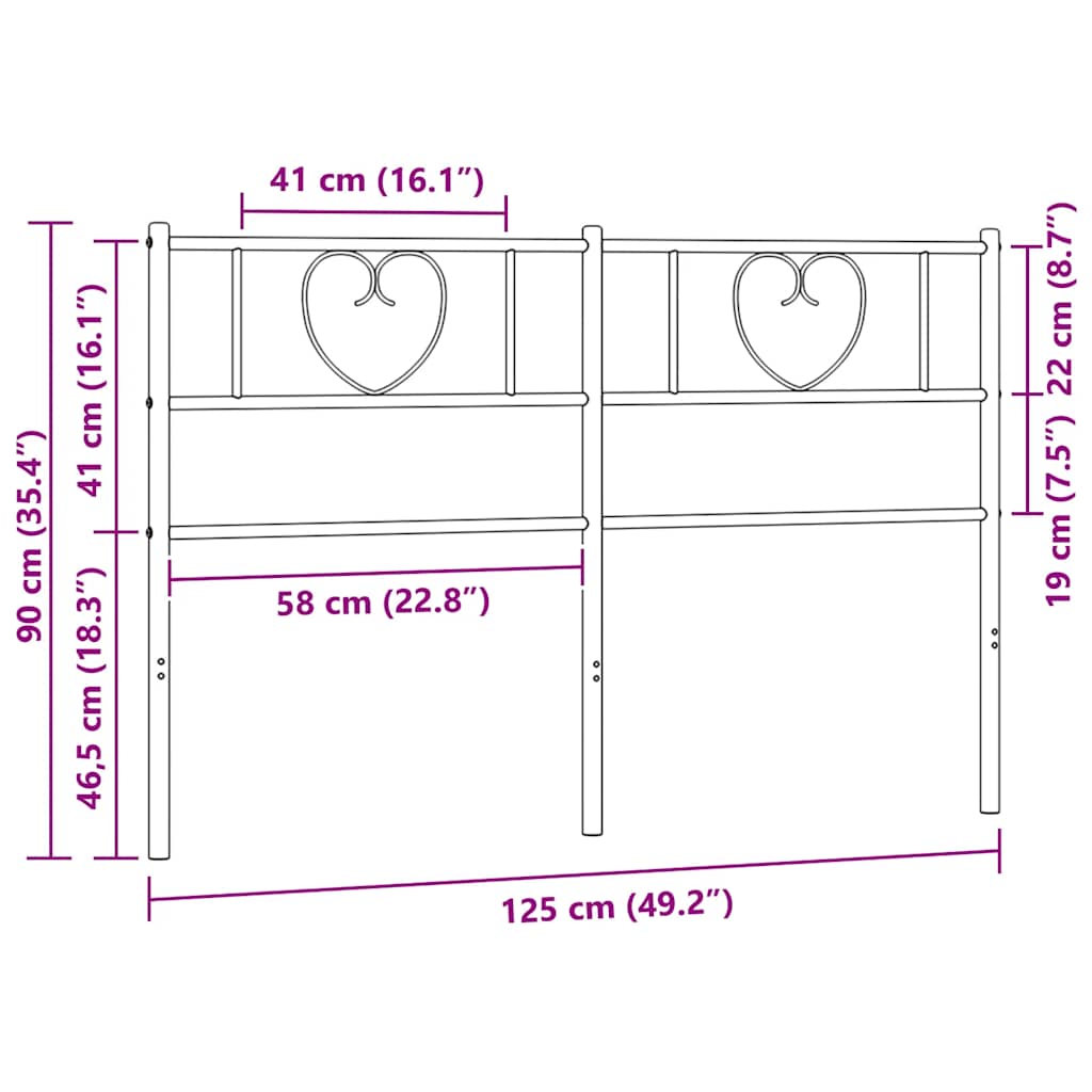 Replacement Headboard Metal Black 120 Cm