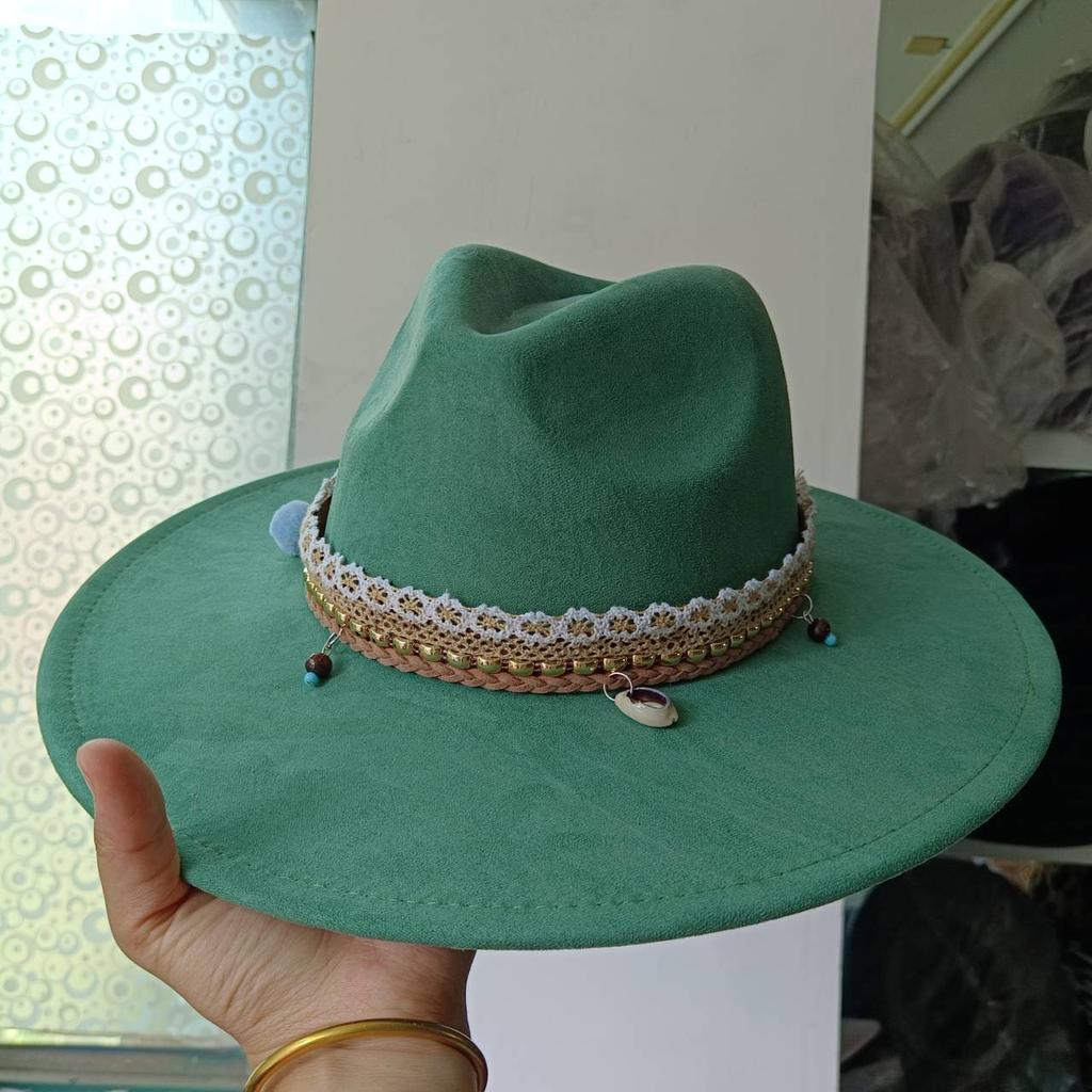 Suede 9.5cm Large Brim Fedora British Top Hat Autumn/Winter Women's Suede Tassel Hat Unisex Chapau Femme