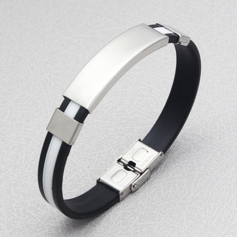 HNSP Nerezová Ocel Kov Kůže Silikonový Náramek Pro Muže Posilovna Sportovní Doplňky