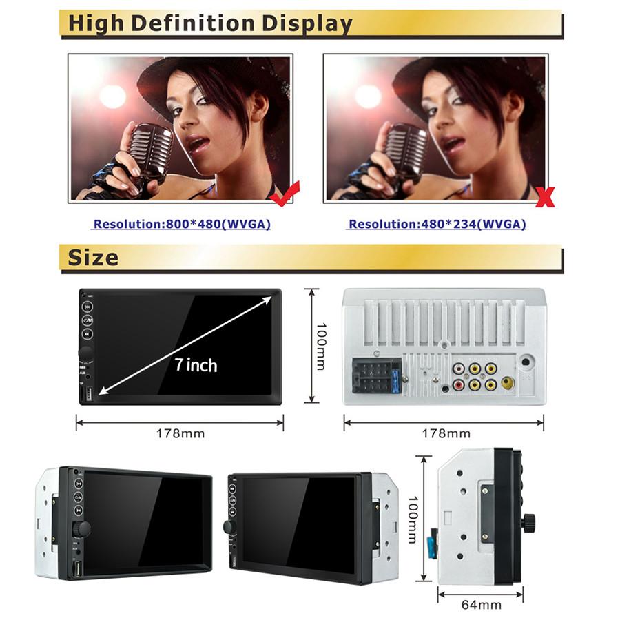 7" HD Car Multimedia Player 2DIN Touch Screen Auto Stereo MP5 Bluetooth USB TF FM Player with Dynamic Track Camera