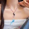 Kitten Pink Star Pendant Beaded Necklace Y2K Cute Sweet Cool Ins Style Clavicle Chain Girl Choker Jewelry Accessories Party Gift