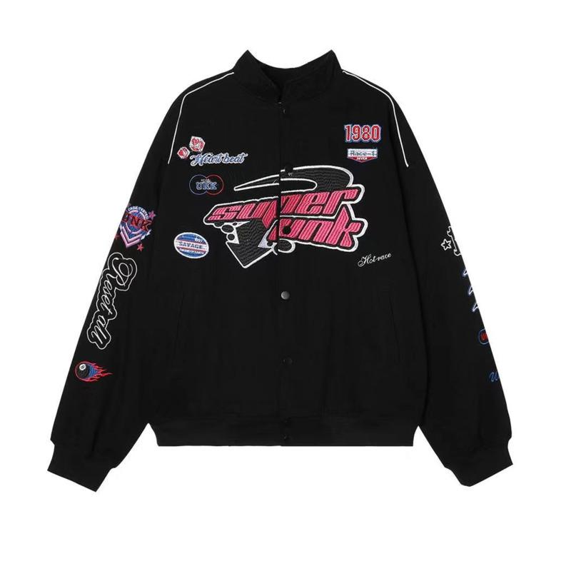Giacca da baseball in stile Y2K Racing da donna, cappotto stampato, vintage, casual, a blocchi di colore, a maniche lunghe, abbigliamento universitario autunnale