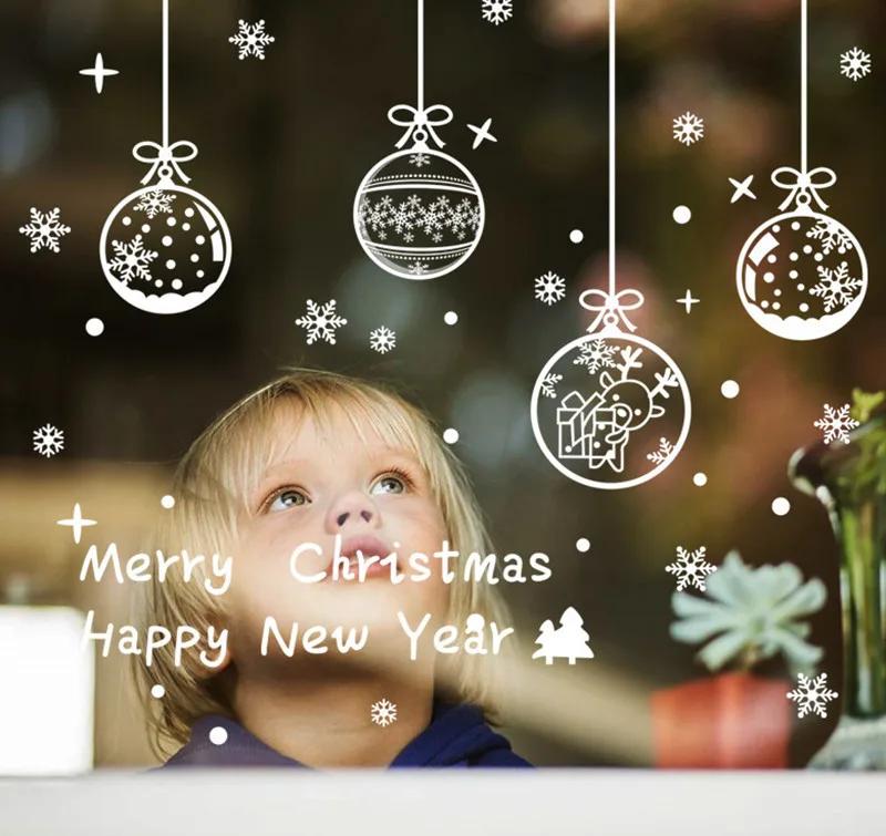 1Set Christams Ball Bell Window Stickers Snowflake Wall Stickers Christmas Window Wall Decals Xmas Christmas Decoration