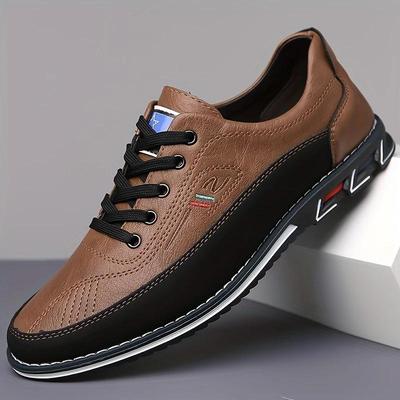 Chaussures habillées à lacets et semelles en caoutchouc pour homme, confortables et antidérapantes, à la mode et à contraste de couleurs, grande taille
