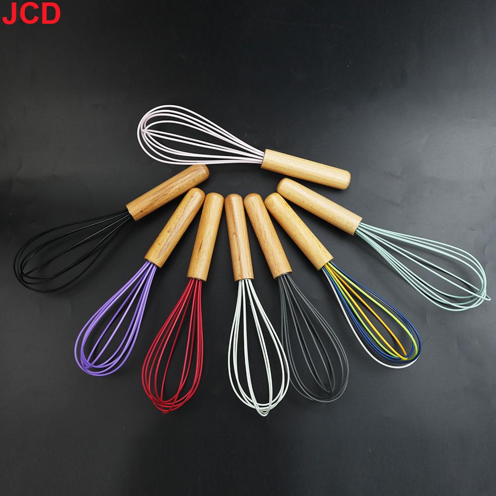 JCD Silicone Egg Beater Whisk Wooden Handle Kitchen Hand Egg Beater Gadgets Kitchen Tools Baking Accessories