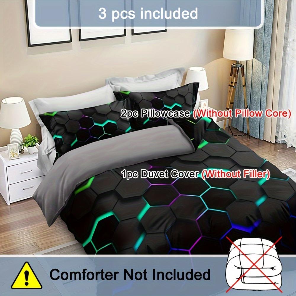 Soft and Comfortable Hexagon Print Duvet Cover Set for Bedroom and Guest Room - Includes 1 Duvet Cover and 2 Pillowcases