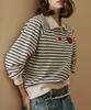 MAXZA Heart Wappen Shirt Collar Striped T-Shirt