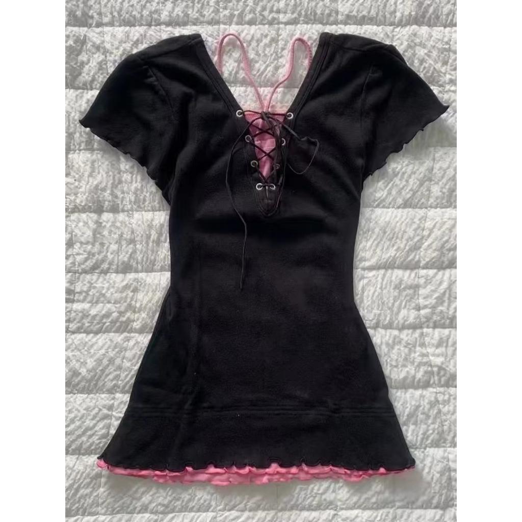 VAYLA Gothic Hottie T-shirt Pink Femme Short Sleeve Streetwear Hip Hop Retro Clothes Women T Shirts Graphic Tee Y2k Aesthetic Crop Top