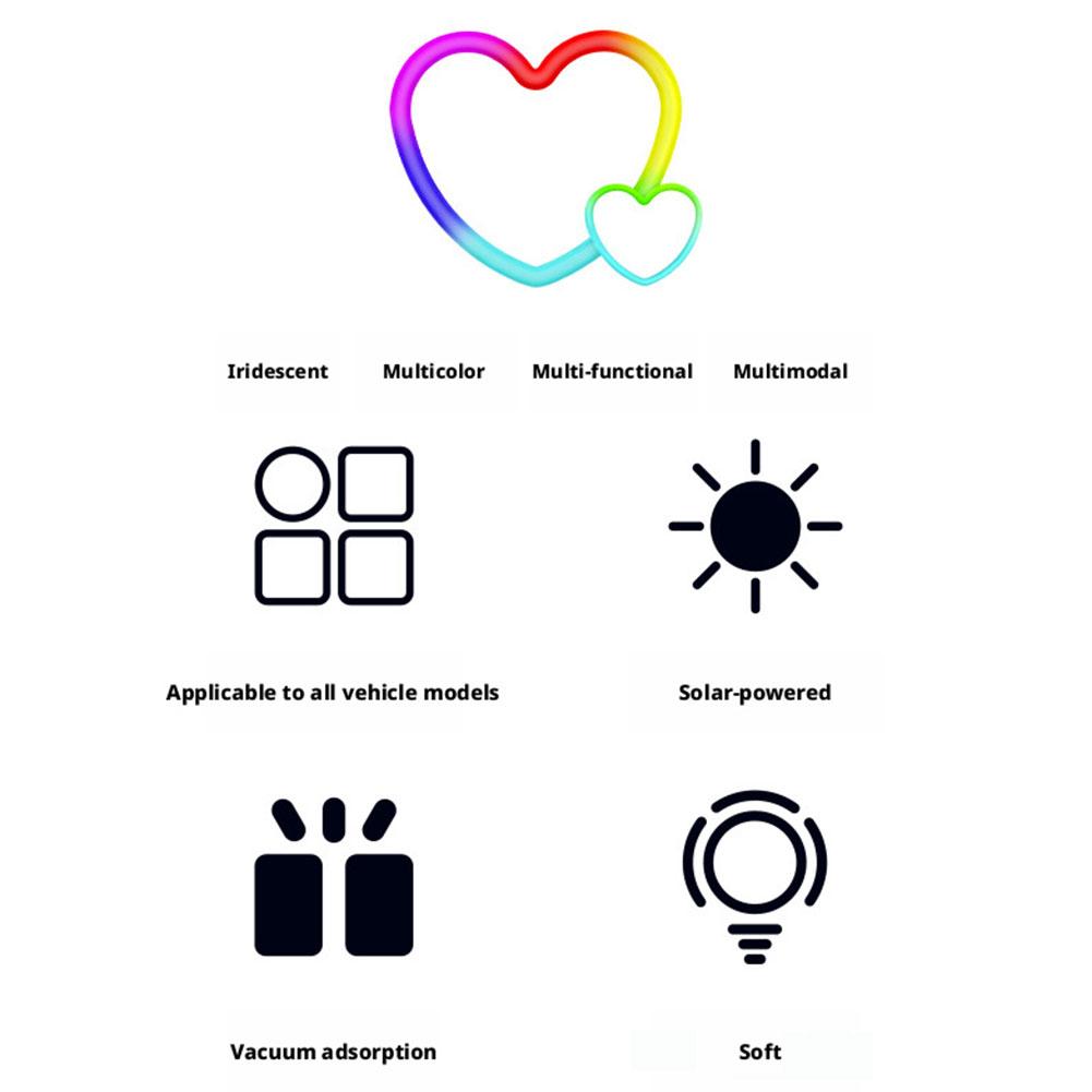 New Car Solar Triangle Window Heart-shaped Light Suction Cup LED Ambient Light Wiring Free Atmosphere Neon Light Interior Parts