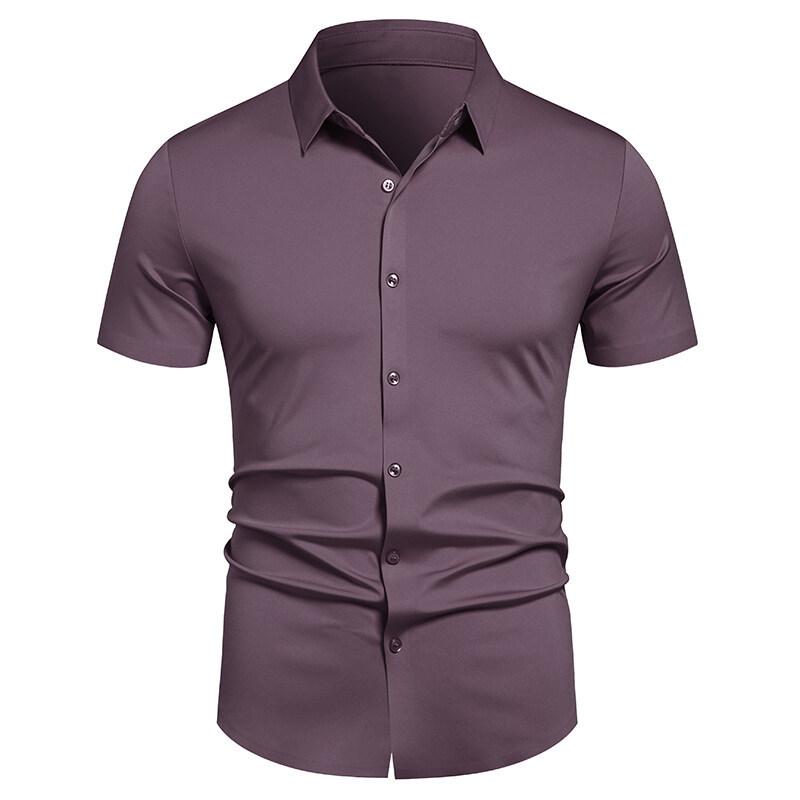 Men's Casual Short-sleeved Shirt - Solid Color, Simple and Stylish, Fitted Collar Shirt, Men's Top Garment