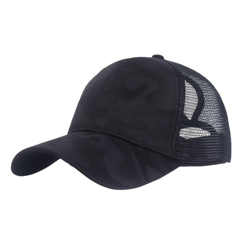 Women s Ponytail Camouflage Baseball Cap, Open Back, Solid Color, Breathable, Ideal for Gifting чёрный