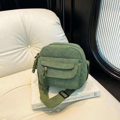 Corduroy 2025 Spring New Fashion Solid Color Ins Bag Women's School Style Girls Shoulder Messenger Bag Tide