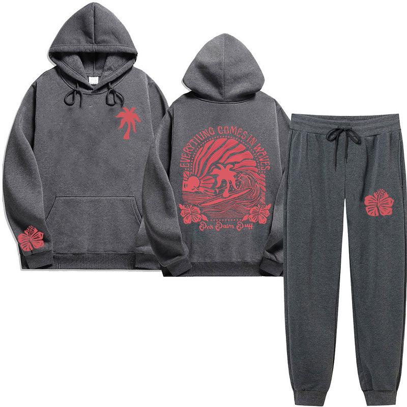 Chasing Sunsets Threaded Peripheral Printing Men's and Women's Sweatshirts Sweatpants Set Hoodie Straight Pants Set