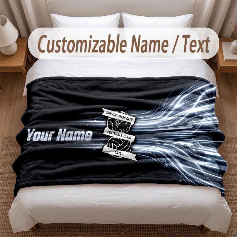 BIRMINGHAM CITY Printed Flannel Blanket Custom Name Text Soft Warm Throw For Bedroom Holiday Gift