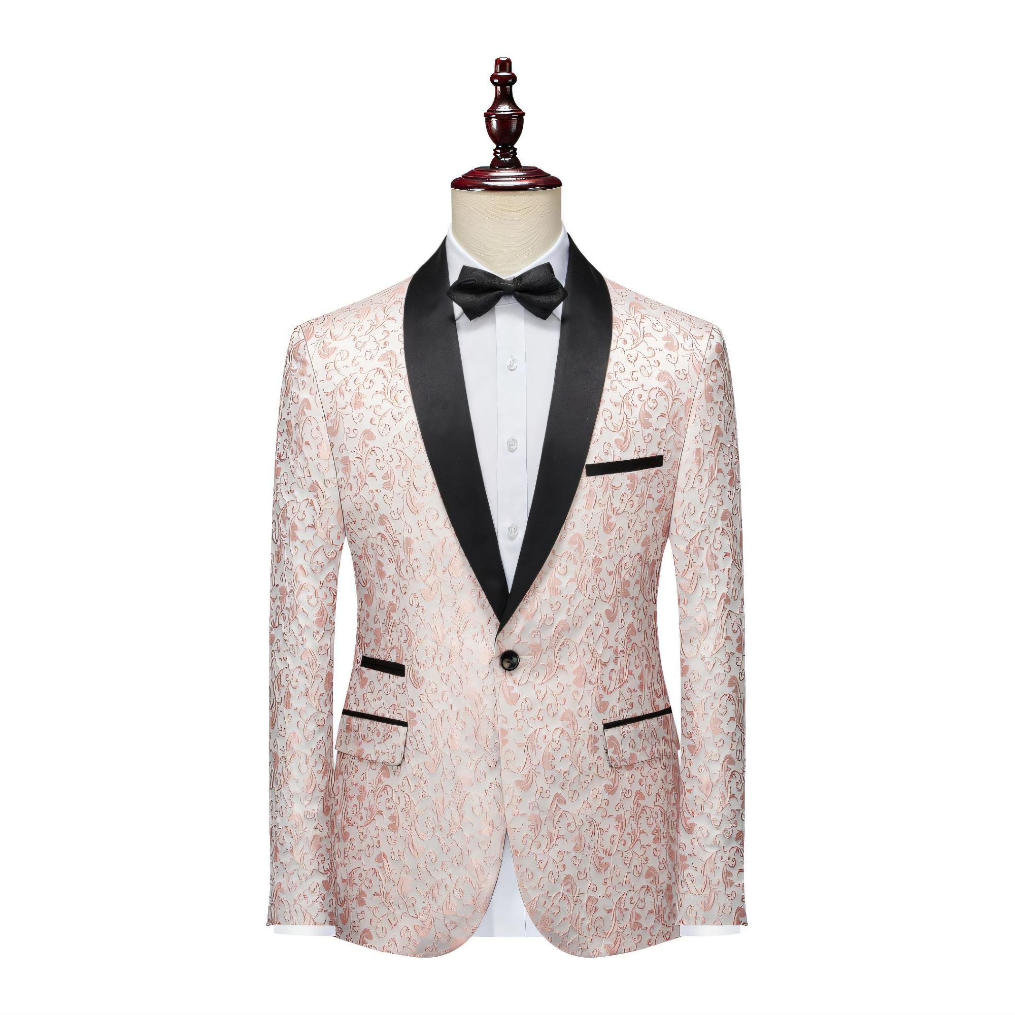 

Чоловічі блейзери Жакардовий костюм Різні кольори Приталений Випускний Весільний Костюм для сценічного виступу M рожевий