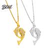 Couple Fish Necklace Double Rhinestone Pendant Lightweight Hypoallergenic Women Jewelry